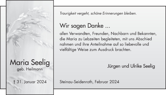 Traueranzeige von Maria Seelig von FZ