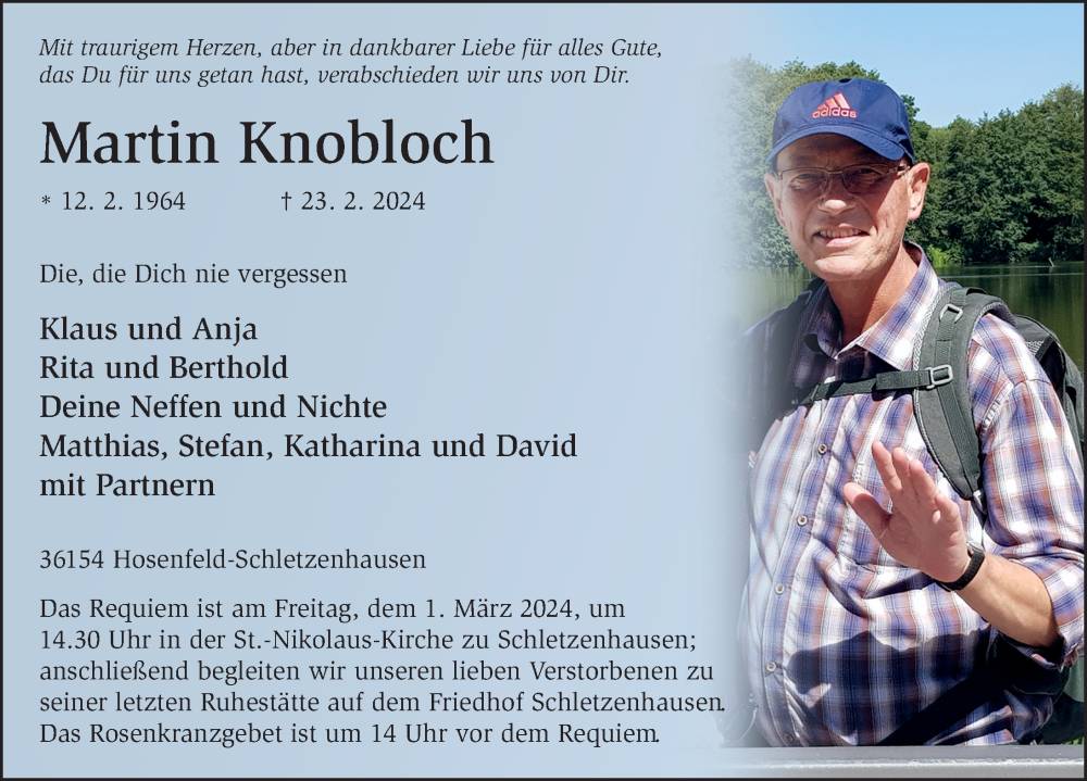  Traueranzeige für Martin Knobloch vom 27.02.2024 aus FZ