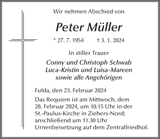 Traueranzeige von Peter Müller von FZ