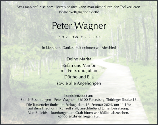 Traueranzeige von Peter Wagner von FZ