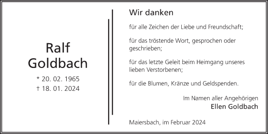 Traueranzeige von Ralf Goldbach von FZ