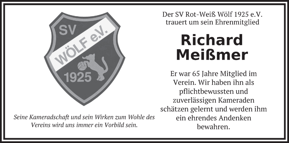  Traueranzeige für Richard Meißmer vom 14.02.2024 aus FZ