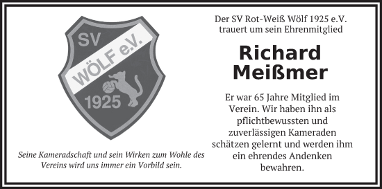 Traueranzeige von Richard Meißmer von FZ