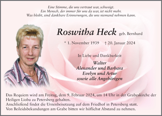 Traueranzeige von Roswitha Heck von FZ