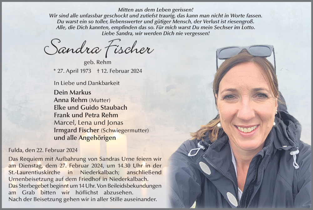  Traueranzeige für Sandra Fischer vom 22.02.2024 aus FZ