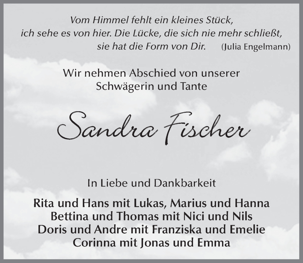  Traueranzeige für Sandra Fischer vom 22.02.2024 aus FZ