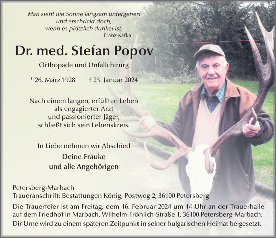 Traueranzeige von Stefan Popov