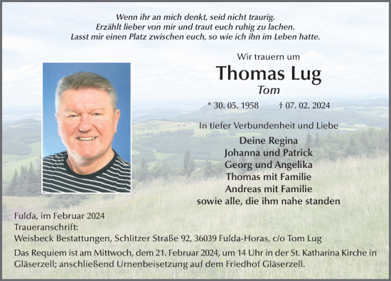 Traueranzeige von Thomas Lug von FZ
