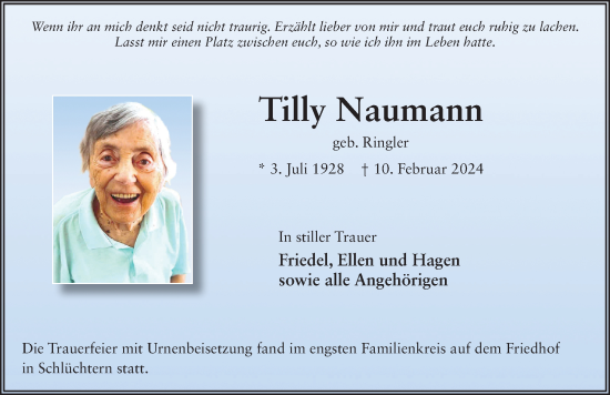 Traueranzeige von Tilly Naumann von FZ