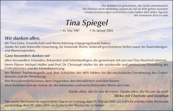 Traueranzeige von Tina Spiegel von FZ