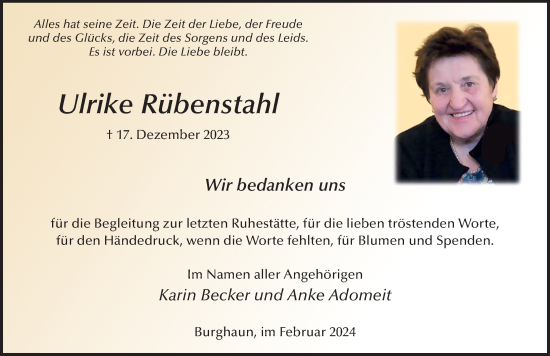Traueranzeige von Ulrike Rübenstahl von FZ