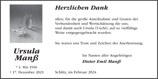 Traueranzeige von Ursula Manß von FZ