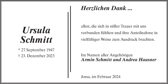Traueranzeige von Ursula Schmitt von FZ