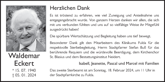 Traueranzeige von Waldemar Eckert von FZ