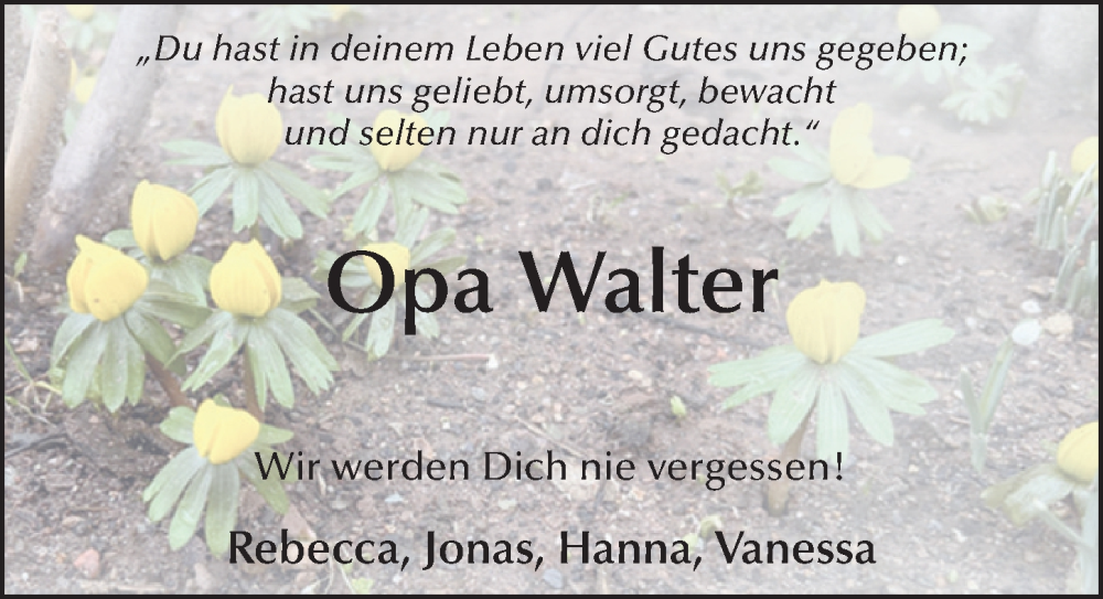  Traueranzeige für Walter Koch vom 07.02.2024 aus FZ