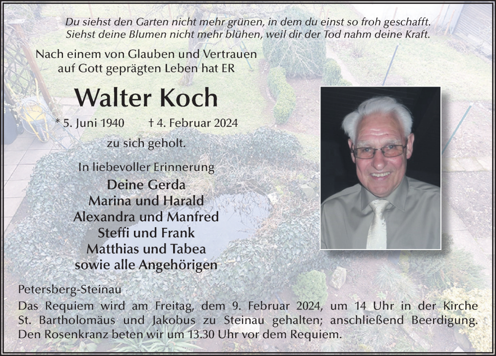  Traueranzeige für Walter Koch vom 07.02.2024 aus FZ
