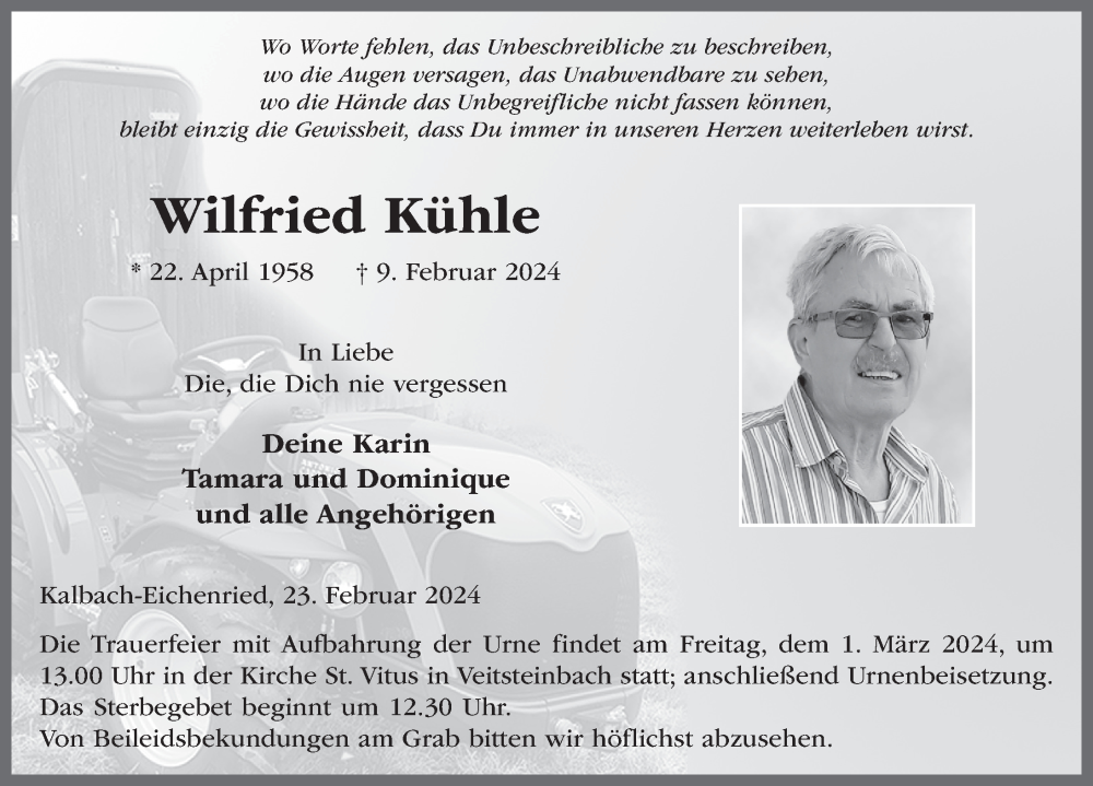  Traueranzeige für Wilfried Kühle vom 23.02.2024 aus FZ