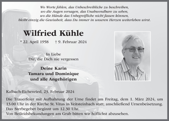 Traueranzeige von Wilfried Kühle von FZ