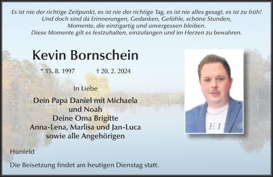 Traueranzeige von Kevin Bornschein von FZ