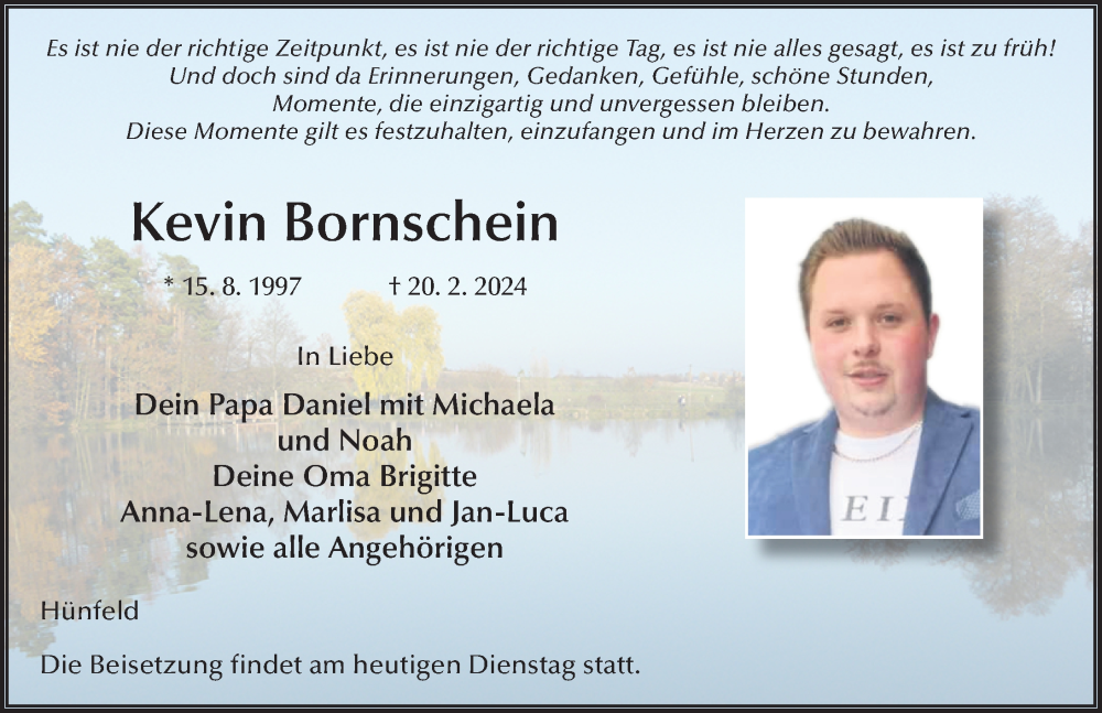  Traueranzeige für Kevin Bornschein vom 27.02.2024 aus FZ