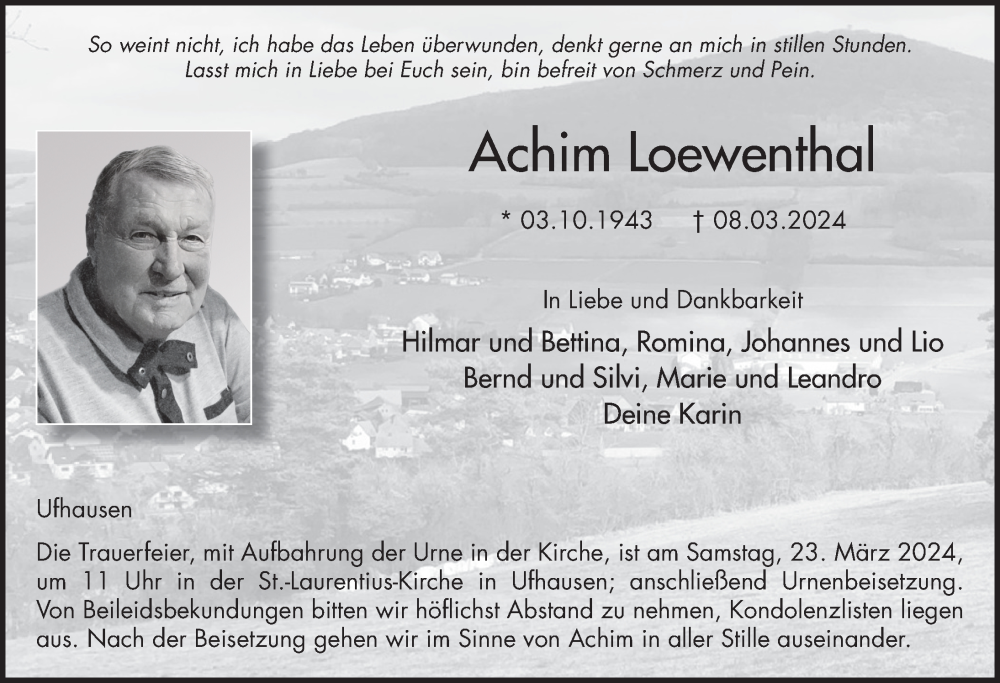 Traueranzeige für Achim Loewenthal vom 20.03.2024 aus FZ