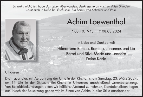 Traueranzeige von Achim Loewenthal von FZ