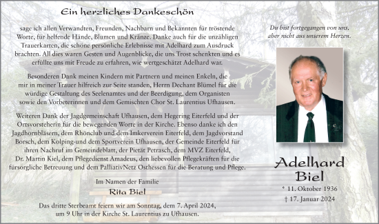 Traueranzeige von Adelhard Biel von FZ