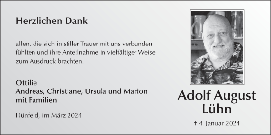 Traueranzeige von Adolf August Lühn von FZ