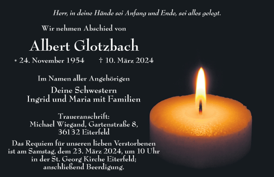 Traueranzeige von Albert Glotzbach von FZ
