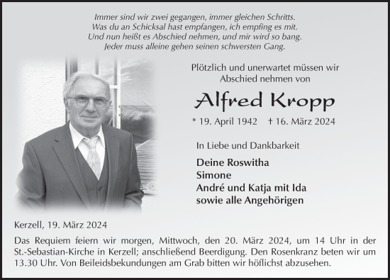 Traueranzeige von Alfred Kropp von FZ