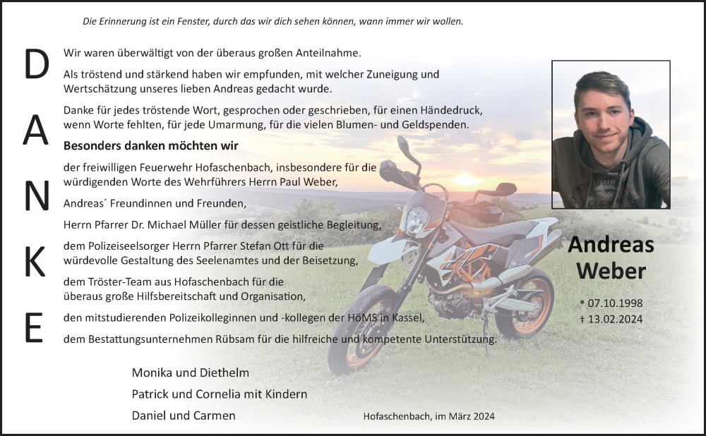  Traueranzeige für Andreas Weber vom 30.03.2024 aus FZ