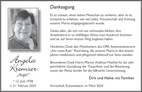 Traueranzeige von Angela Kremser von FZ