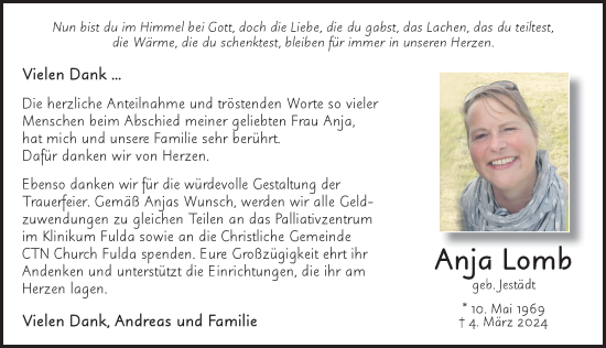 Traueranzeige von Anja Lomb von FZ