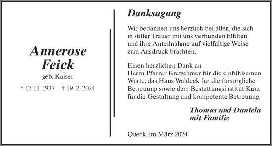 Traueranzeige von Annerose Feick von FZ