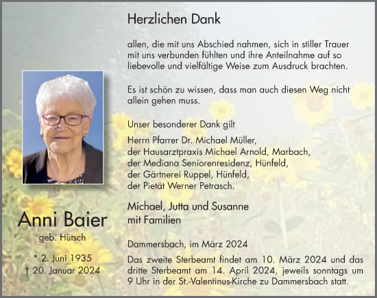 Traueranzeige von Anni Baier von FZ