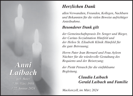 Traueranzeige von Anni Laibach von FZ
