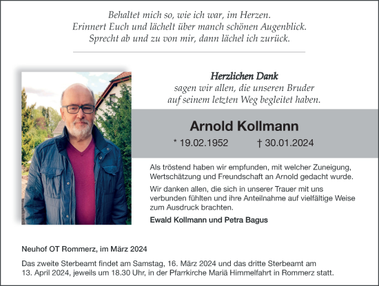 Traueranzeige von Arnold Kollmann von FZ