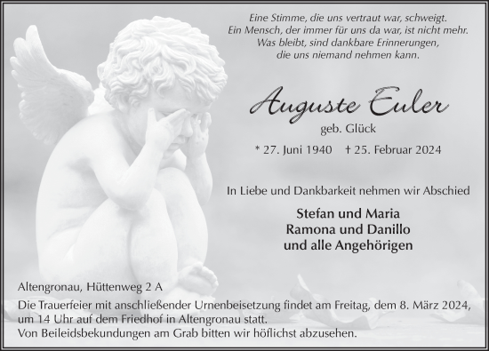 Traueranzeige von Auguste Euler von FZ