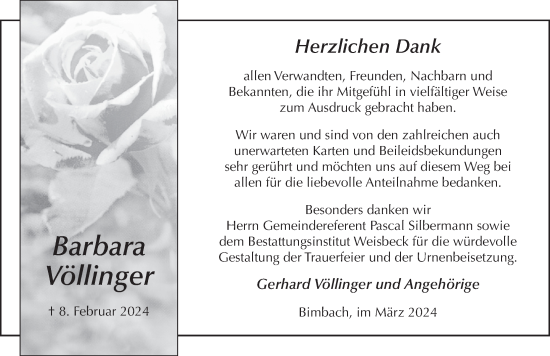 Traueranzeige von Barbara Völlinger von FZ