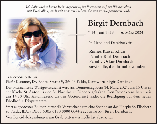 Traueranzeige von Birgit Dernbach von FZ