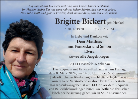 Traueranzeige von Brigitte Bickert von FZ