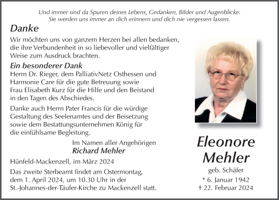 Traueranzeige von Eleonore Mehler von FZ