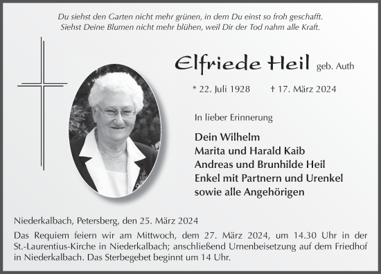 Traueranzeige von Elfriede Heil von FZ