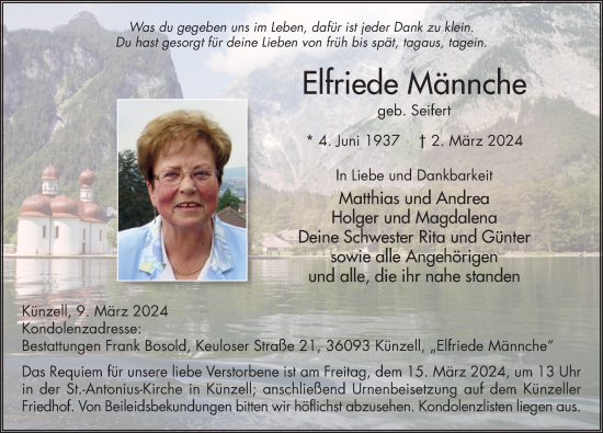 Traueranzeige von Elfriede Männche von FZ
