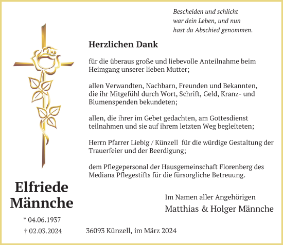 Traueranzeige von Elfriede Männche von FZ