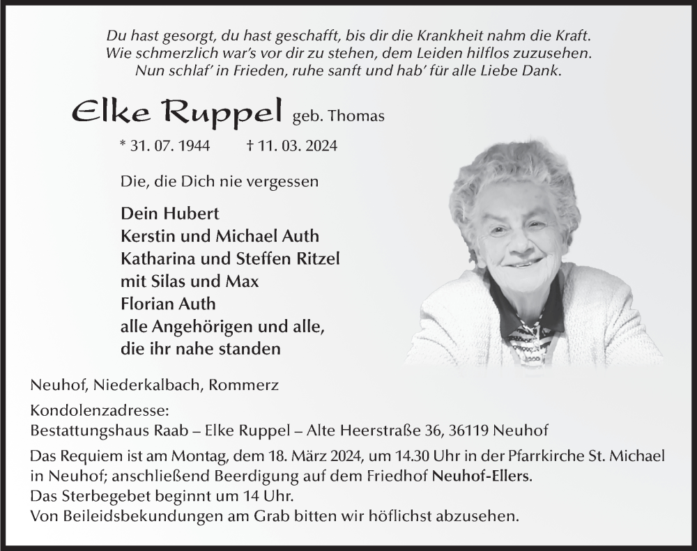  Traueranzeige für Elke Ruppel vom 15.03.2024 aus FZ