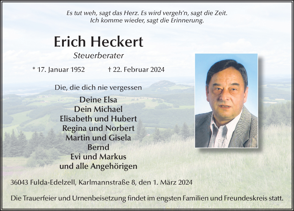  Traueranzeige für Erich Heckert vom 01.03.2024 aus FZ