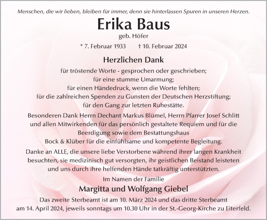 Traueranzeige von Erika Baus von FZ