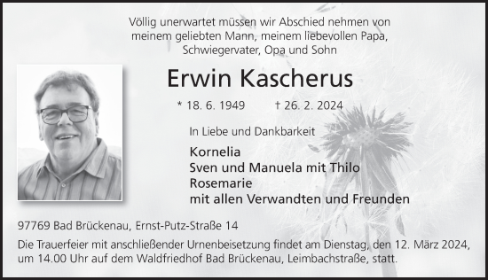 Traueranzeige von Erwin Kascherus von FZ