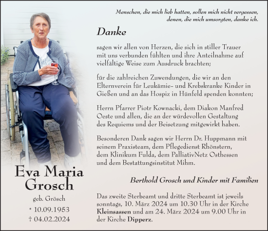 Traueranzeige von Eva Maria Grosch von FZ